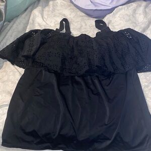 D & co beach Black Eyelet swim Top